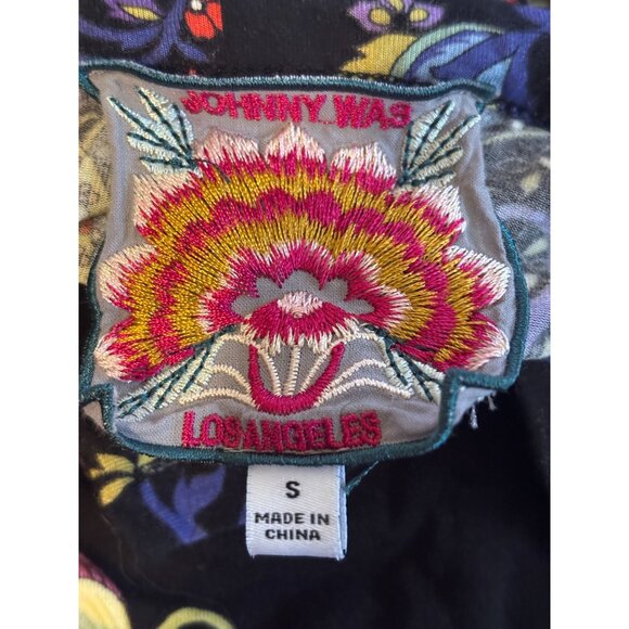 Womens Johnny Was Pottery Henley Tee Black Stretchy Knit Retail $145 3/4 Sleeves - Picture 6 of 10